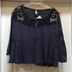 Free people top. Washed navy.  Medium. NWT.